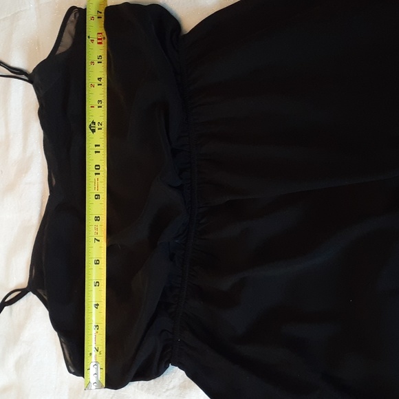 🛍Express Little black Sexy dress mesh trim, drapey front, Skinny straps M - Picture 3 of 6